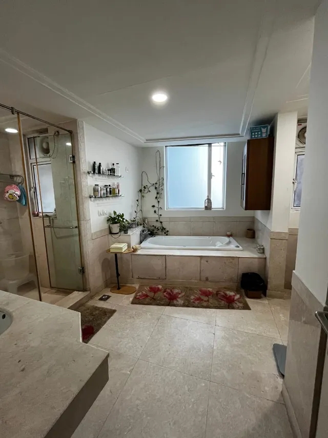 Spacious designer bathroom interior in a 4 BHK apartment for rent at DLF The Pinnacle.- The Soni Landbase